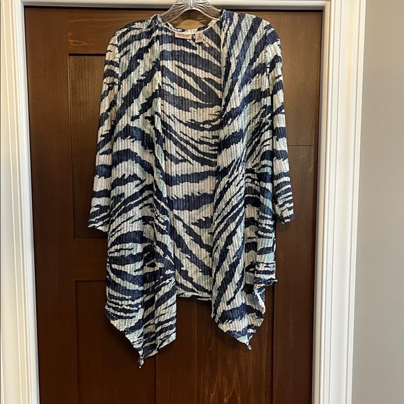 Chico's Sweaters - Chico’s Striped Zebra Print Cardigan White and two tone blue colors.